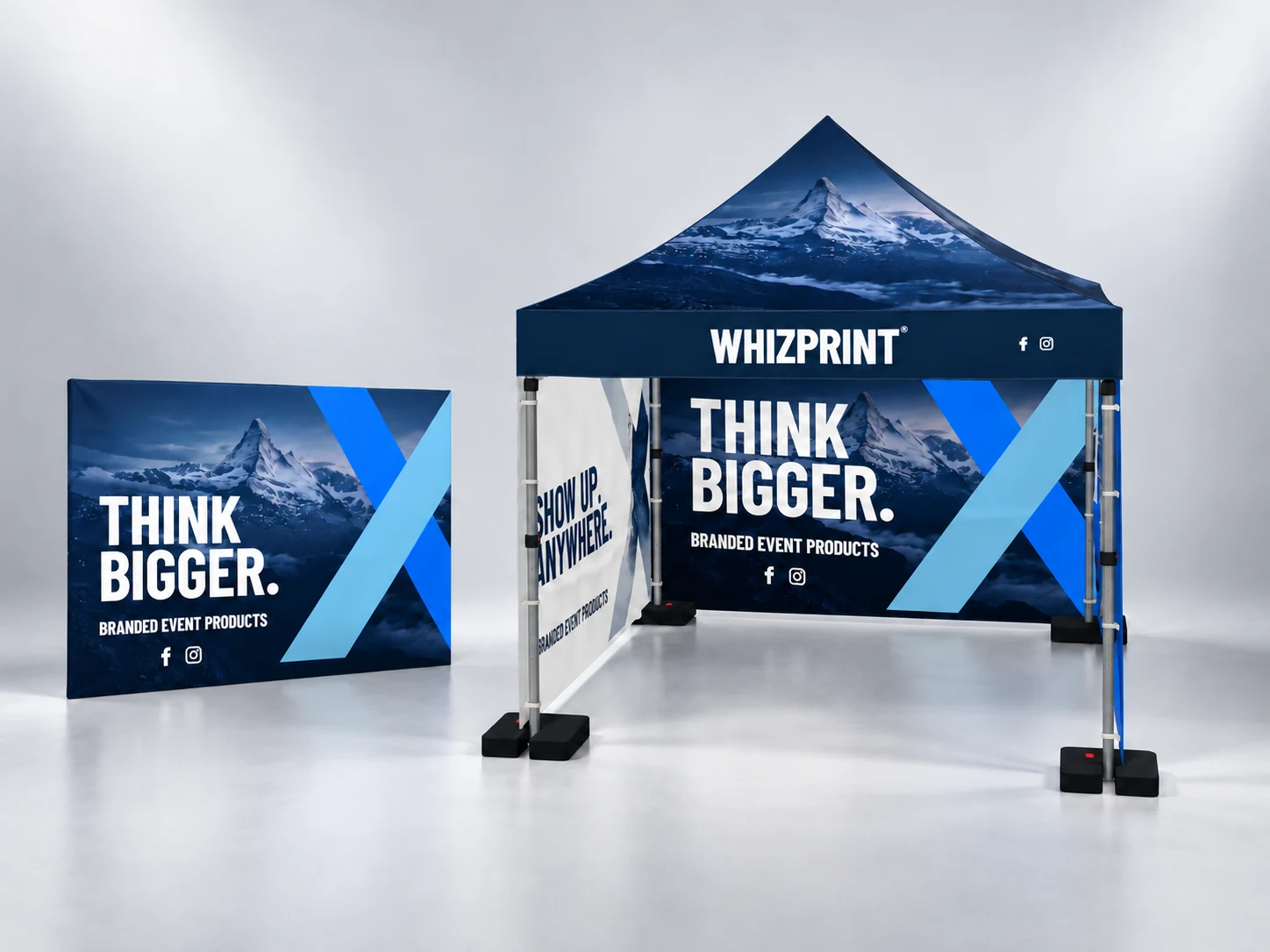 Printed Whizprint gazebo alongside a matching flat artwork panel in a studio setting