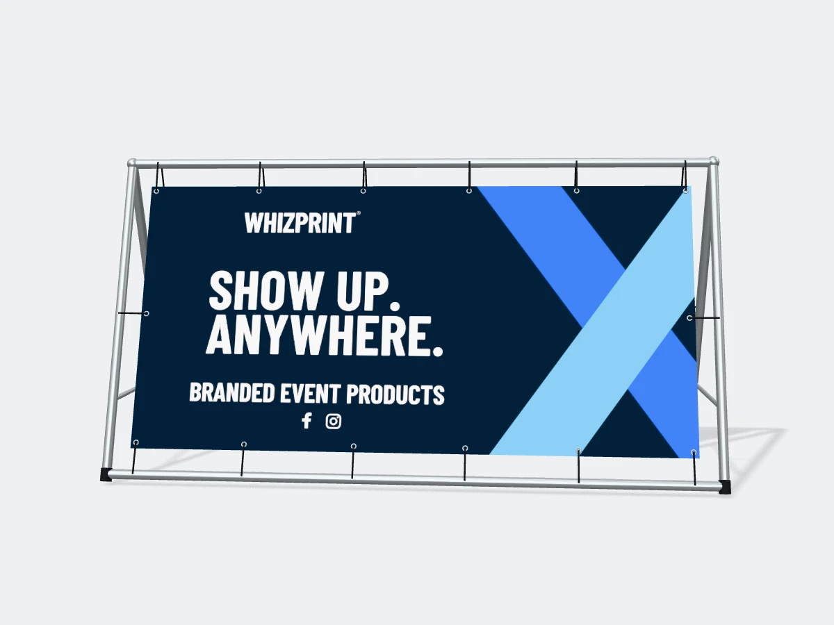 A-frame banner with example Whizprint branding