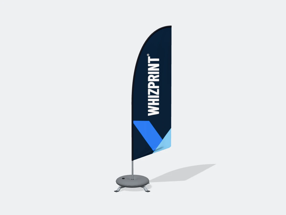 Feather flag with example Whizprint branding