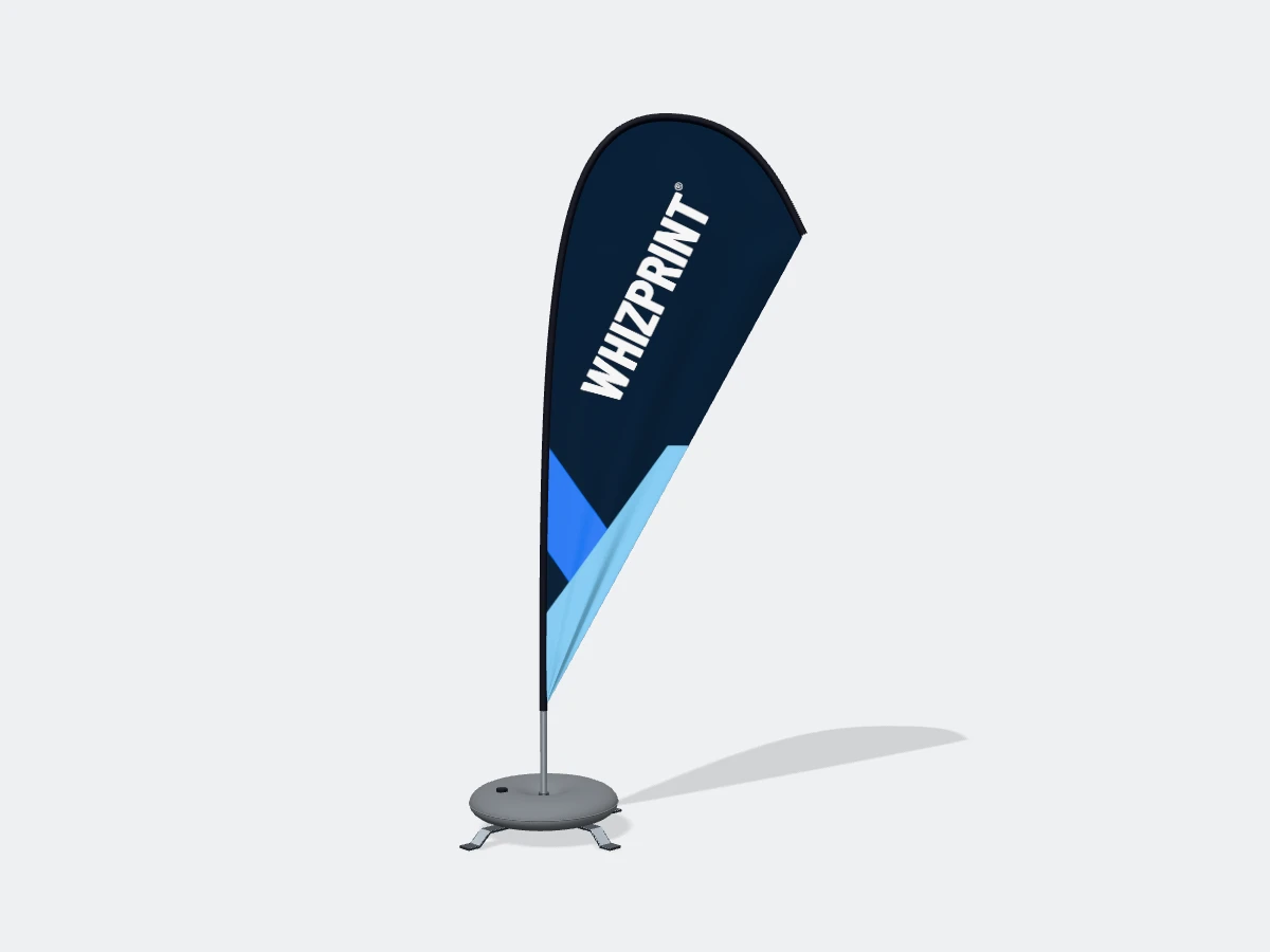 Teardrop flag with example Whizprint branding