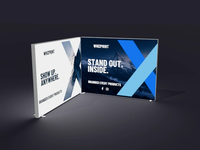 Corner Lightbox Stand with example Whizprint branding