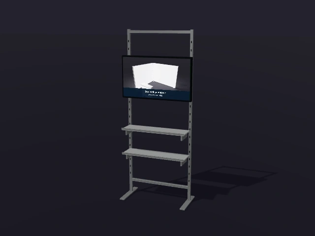 Shelving and TV displays with example Whizprint branding